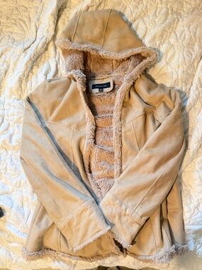 Jones New York Tan Hooded Faux-Shearling Teddy Jacket